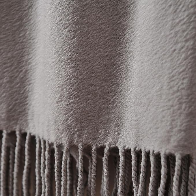 CUDDLE DREAMS Silk Throw Blanket with Hand-Knotted Fringe, Natural, Soft & Breathable (Gray)-Ruum Studio Home