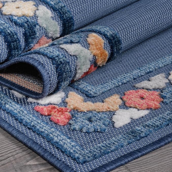 Beverly Rug Outdoor Rug 9x12 Modern Bordered Large Area Rugs for Indoor and Outdoor Patio Easy to Clean Non Shedding Living Room Porch Garden Washable Outside Carpet (9 x 12 Blue)-Ruum Studio Home