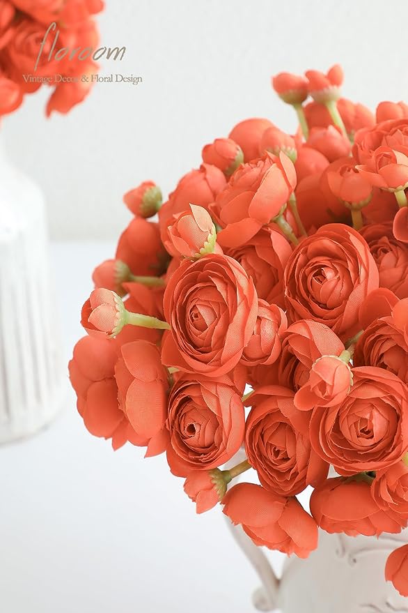 Floroom Ranunculus Artificial Flowers 18 Pcs Burnt Orange Faux Silk Mini Ranunculus Bulk Fake Wedding Filler Flowers for DIY Bouquets, Centerpieces, Bridal Shower Decorations & Arrangements-Ruum Studio Home
