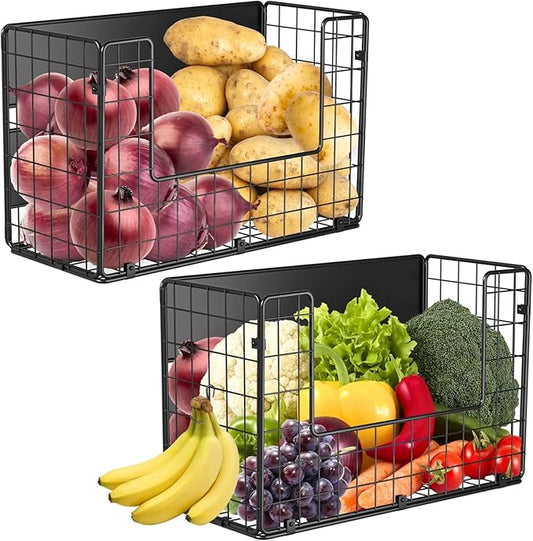 2 Set Magnetic Shelf for Fridge, Fruit Potato & Onion Storage Bins, Pantry Organizers & Storage, Large Container Magnetic Basket for Refrigerator, Kitchen Counter, Cabinet, Magnetic Fridge Organizer-Ruum Studio Home
