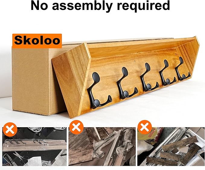 SKOLOO Wall Shelf with Hooks, 24-Inch Brown Coat Rack Wall Mount with Shelf Organizer - Lightweight & Sturdy, 5 Tri Hooks - Perfect for Entryway, Hallway, Living Room, Bedroom, Mudroom-Ruum Studio Home