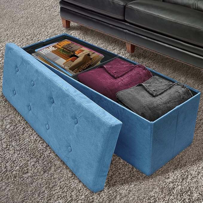 Sorbus Storage Ottoman Bench – Collapsible/Folding Bench Chest with Cover – Perfect Toy and Shoe Chest, Hope Chest, Pouffe Ottoman, Seat, Foot Rest, – Contemporary Faux Suede (Teal)-Ruum Studio Home
