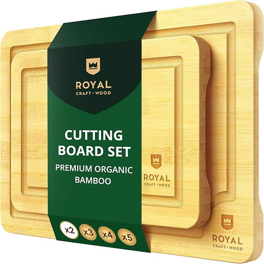 Chopping Board Set of 2 - Wooden Cutting Boards for Kitchen Meal Prep & Serving - Bamboo Wood Cutting Board Set - Charcuterie & Chopping Butcher Block for Meat - Kitchen Gadgets Gift-Ruum Studio Home