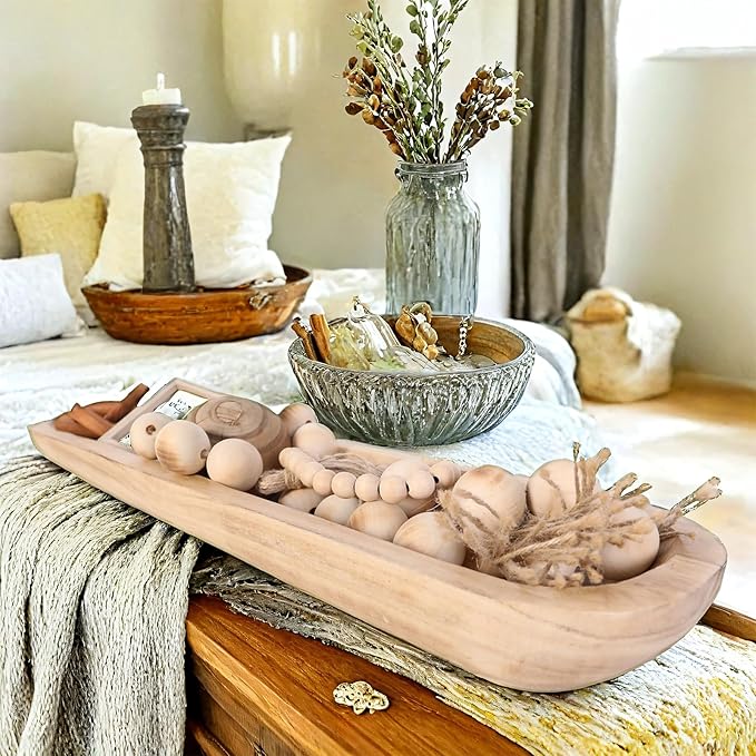 Athaliah Wooden Dough Bowl, 30 Inch Hand Carved Rustic Long Wood Dough Bowls for Decor, Vintage Decorative dough bowl for Table Centerpiece (30 Inch-Brown)-Ruum Studio Home