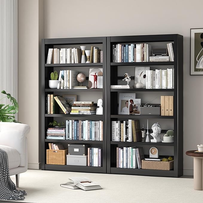 Metal Bookshelf Adjustable - 61" Tall Black Bookcase, 5 Tier Book Shelf, Tooless Assembly Book Case, Modern Bookshelves and Bookcases for Home Office, Living Room, Bedroom, Library-Ruum Studio Home