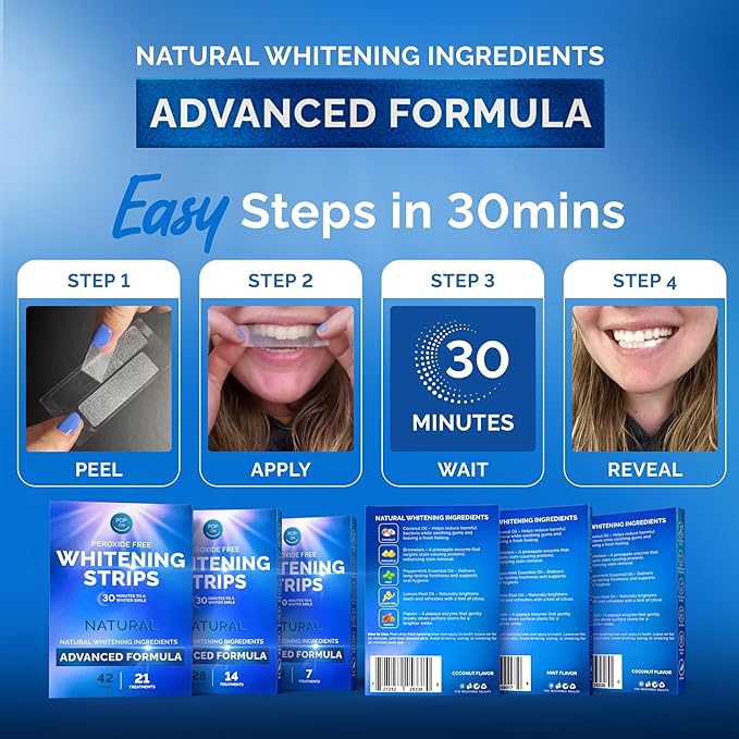 Whitening Strips for Sensitive Teeth 7 Treatments, Mint – Enamel Safe, Peroxide-Free Coconut Teeth Whitening Strips with Natural Enzymes – Gentle White Stips for Sensitive Gums & Daily Oral Care-Ruum Studio Home