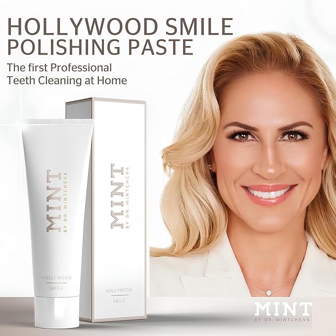 Mint Hollywood Smile polishing Paste with whitening Effect (1x 75 ml) - Professional Teeth Cleaning at Home - Effective deep Cleaning - Smooth, White Teeth - Microplastic-Free - by Dr. Mintcheva-Ruum Studio Home