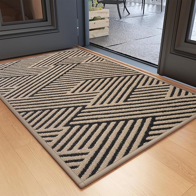 Front Door Mat Outside Entrance, Non Slip Rubber Backing, Trap Dirt and Moisture, Easy Clean Low Profile Welcome Floor Mats for Patio Porch Indoor Outdoor Entry Mat, 17x30 Inch, Brown-Ruum Studio Home
