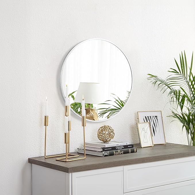 Fabuday Silver Circle Mirror for Wall 20 inch - Round Mirror for Bathroom, Entryway, Living Room, Hallway, Bedroom Decor, Small Matte Frame Mirrors-Ruum Studio Home