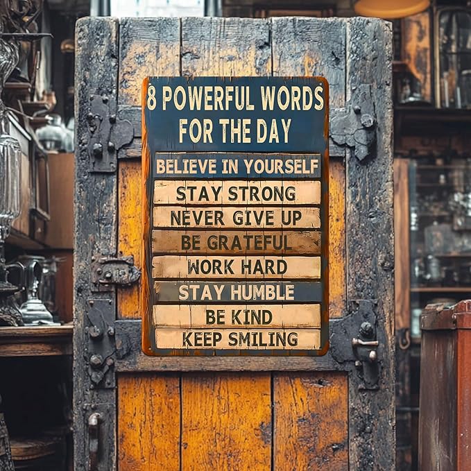 Motivational Metal Tin Sign - 8 Powerful Words for The Day Posters - Inspirational Wall Art Positive Quotes for Home Gym Office Classroom Decor Durable Rustic Wall Decor for Teens Adults 8x12 Inch-Ruum Studio Home
