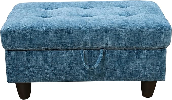 Ottoman Rectangular Storage Ottoman Bench, Flannel Footrest Stool Footstool with Lid for Living Room, Bedroom, Entryway, Blue, 34"x22.8"x17.5"-Ruum Studio Home