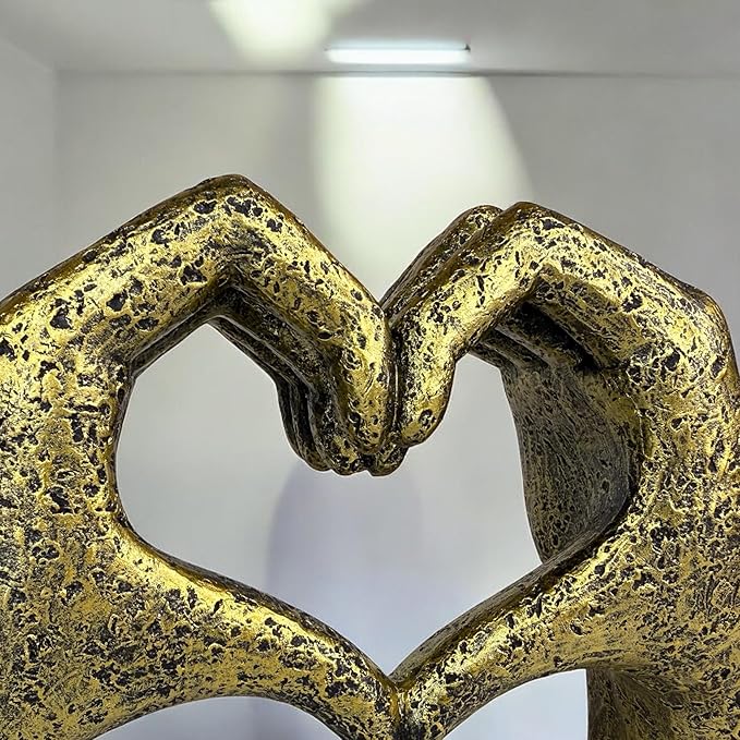 Top Brass Large Rustic Heart Hands Sculpture, 9 3/4” Resin Love Statue – Romantic Decor Accent for Shelf or Mantel – Perfect for Wedding, Valentine's Day or Anniversary (Weathered Bronze)-Ruum Studio Home