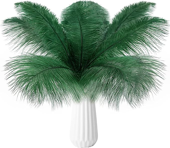 THARAHT Blackish Green Ostrich Feathers 12pcs Natural Bulk 10-12Inch 25cm-30cm for Crafts Wedding Party Centerpieces Mardi Gras Decoration Feather-Ruum Studio Home