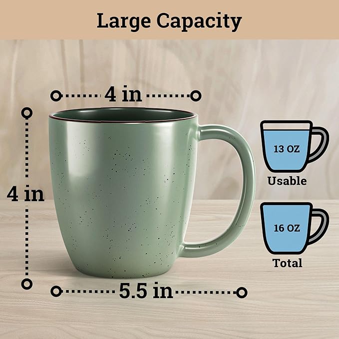 Ceramic Coffee Mugs Set of 4 - 16 oz Coffee Mug Set of 4 - Thick Durable Ceramic Mugs with Comfortable Handles - Dishwasher & Microwave Safe - Mug Sets 4 Beautiful Colors - Large 16 oz Full Capacity-Ruum Studio Home