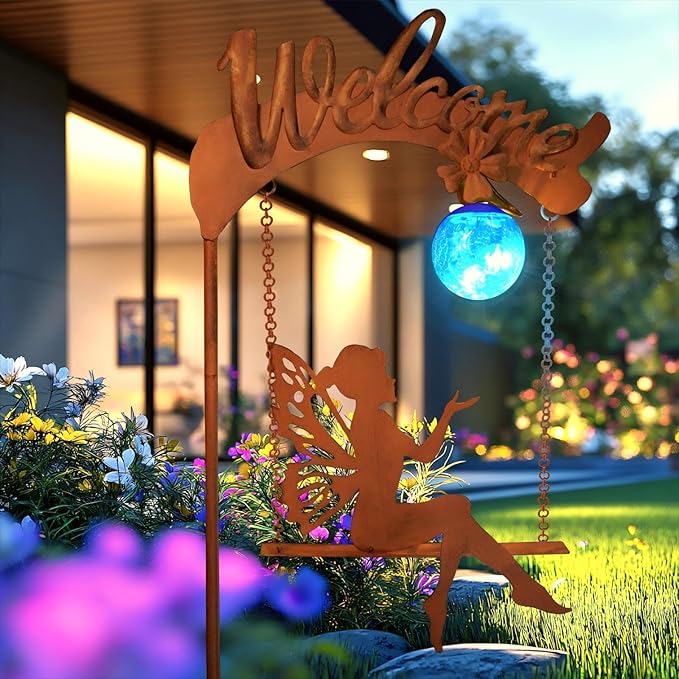 HONGLAND Solar Garden Lights Outdoor Decor, Solar Fairy Lights Outdoor Moon Decor, Housewarming Ornaments for Patio, Lawn, Yard, Pathway - Unique Gardening Gifts for Women Mom Grandma-Ruum Studio Home