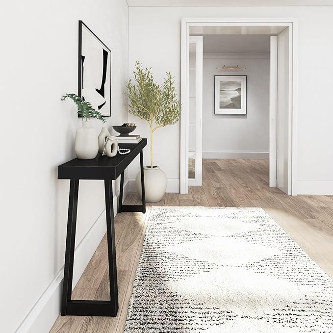 Plank+Beam Solid Wood Console Table, 66 Inch, Sofa Table, Narrow Entryway Table for Hallway, Behind The Couch, Living Room, Foyer, Easy Assembly, Black-Ruum Studio Home