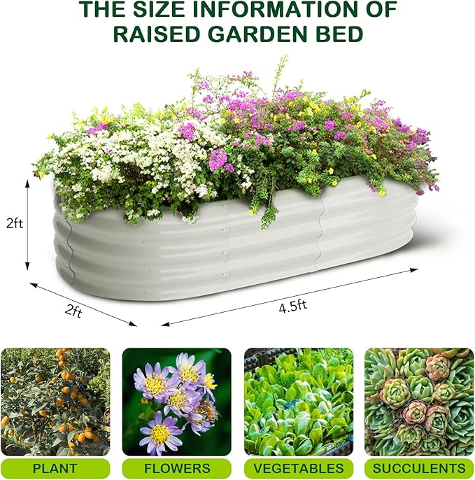 2 Pcs 4.5x2x2ft Oval Raised Garden Bed, Galvanized Raised Beds,Open-Ended Base Metal Raised Planter Beds,Garden Bed Outdoor,Planter Raised Boxes for Vegetables, Flowers,Tool-Free Asse,White-Ruum Studio Home