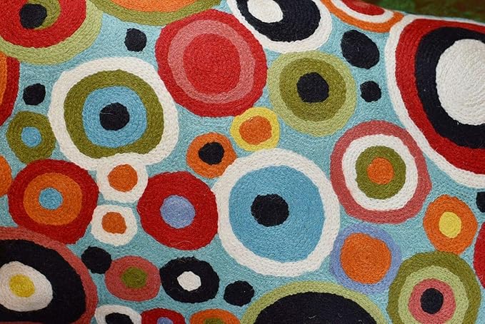 Lumbar Polka Dots Pillow Cover Turquoise Contemporary Decorative Pillowcase Blue Modern Outdoor Chair Cushion Couch Boho Cushions Hand Embroidered Cushions Wool Size - 14x20-Ruum Studio Home