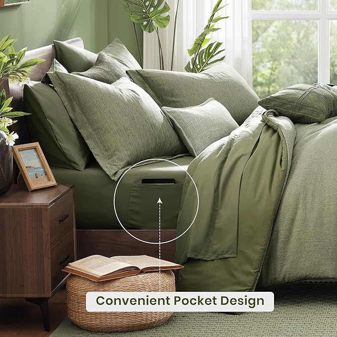 Monbix King Size Comforter Set, Sage Green King Size Bed Set Reversible 7 Pieces, Cationic Dyeing Bed in a Bag with Comforter, Sheets, Pillowcases & Shams-Ruum Studio Home