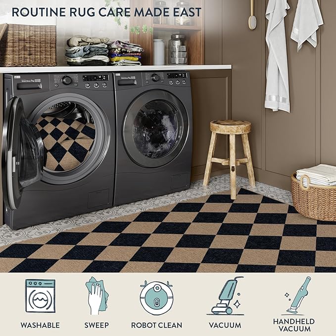 Lahome Checkered Easy Jute Runner Rug, 2x6 Kitchen Mats for Floor Washable Entryway Runner, Checkerboard Black Indoor Outdoor Carpet for Hallway 6ft Entry Laundry-Ruum Studio Home