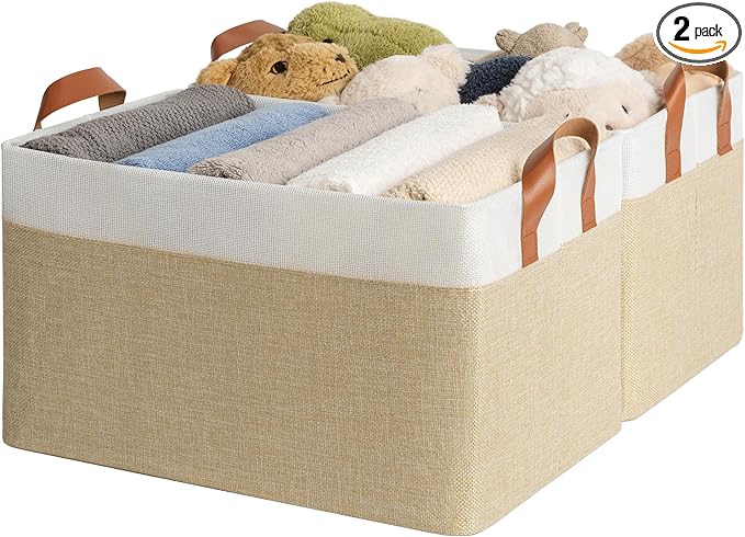 GRANNY SAYS Storage Baskets for Shelves, Closet Organizer Bins, Clothes Storage Bins with Metal Frame, Extra Large Baskets for Organizing and Storage, Collapsible, Khaki, 2-Pack-Ruum Studio Home