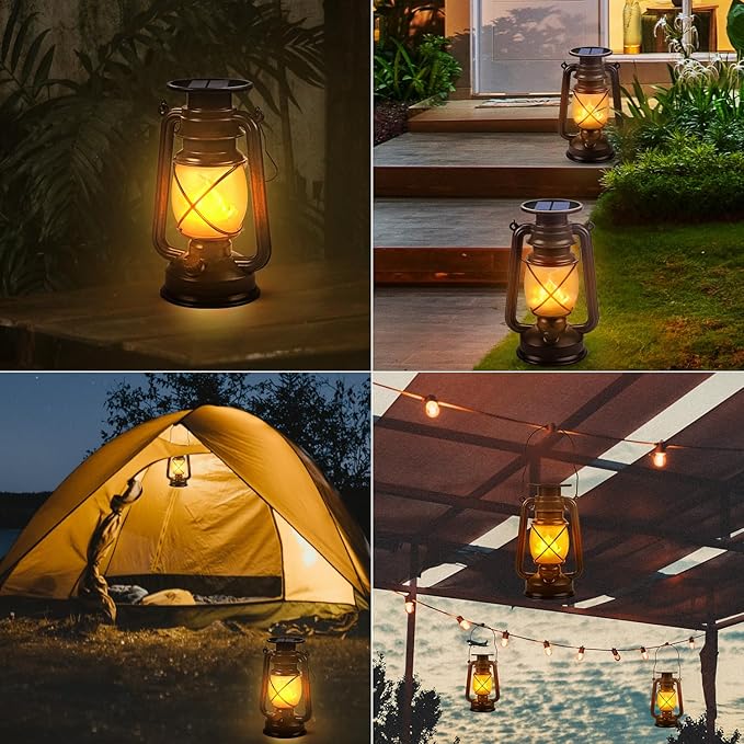 Solar Lantern Outdoor Hanging Solar Lights Dancing Flame Led Waterproof Camping Lamps, Landscape Decor for Table Patio Garden Yard Pathway Porch 2 Pack-Ruum Studio Home