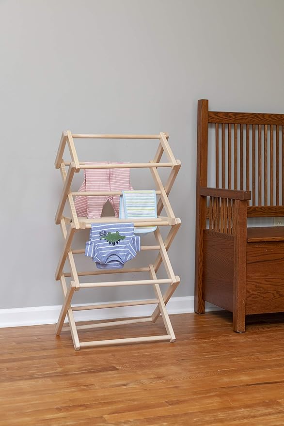 Pennsylvania Woodworks Clothes Drying Rack: Solid Maple Hard Wood Laundry Rack for Baby Clothes, Hand Towels, Delicates & More, Durable Small Folding Drying Rack, Made in USA, No Assembly Needed-Ruum Studio Home