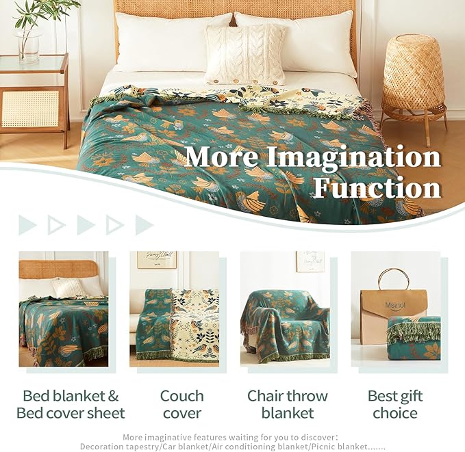 Cotton Throw Blanket Ultra Soft Bed Throw Reversible Queen Size Blanket for Bed Farmhouse Decor Sofa Cover Multifunctional use (60"x80",01-Cute Bird)-Ruum Studio Home