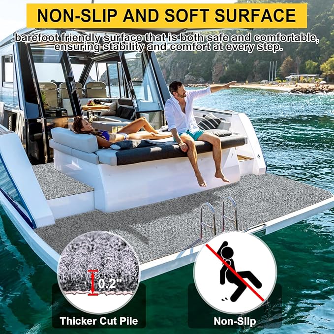 Marine Carpet,6 FT x 10 FT Smoke Gray Indoor Outdoor Carpet 0.2" Thick Boat Carpet with Water-Proof TPE Backing, Non-Slide Outdoor Marine Carpet Roll for Home, Patio, Porch, Deck-Ruum Studio Home