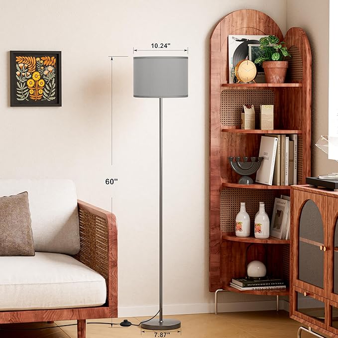Ambimall 60'' Modern Floor Lamp with Shade, Tall Lamps for Living Room, Bedroom, Office, Dining Room, Gray Shade with Deep Gray Pole(Without Bulb)-Ruum Studio Home