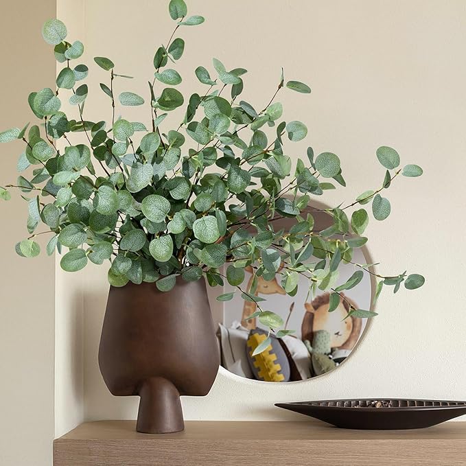 8Pcs Faux Eucalyptus Stems, 27" Artificial Eucalyptus Plants with White Frosted Coating, Fake Eucalyptus Decor Silk Greenery Leaves for Wedding Bouquets Home Decor DIY Floral Arrangements-Ruum Studio Home