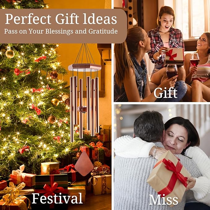 Small Wind Chimes for Outside, 28 Inches Wind Chimes Outdoor Tuned Soothing Melody, Sympathy Wind Chimes for Mom/Housewarming, Bronze Wind Chimes Outside Decoration.-Ruum Studio Home