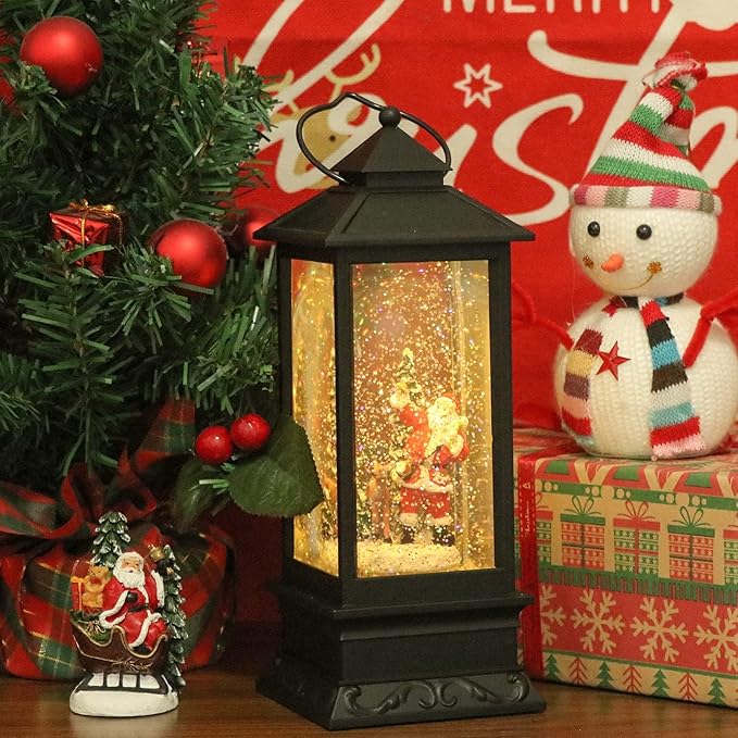Eldnacele Christmas Snow Globe Lantern with Music, Battery Operated Lighted Swirling Glitter Water Lantern with Timer for Christmas Home Decoration, Santa-Ruum Studio Home