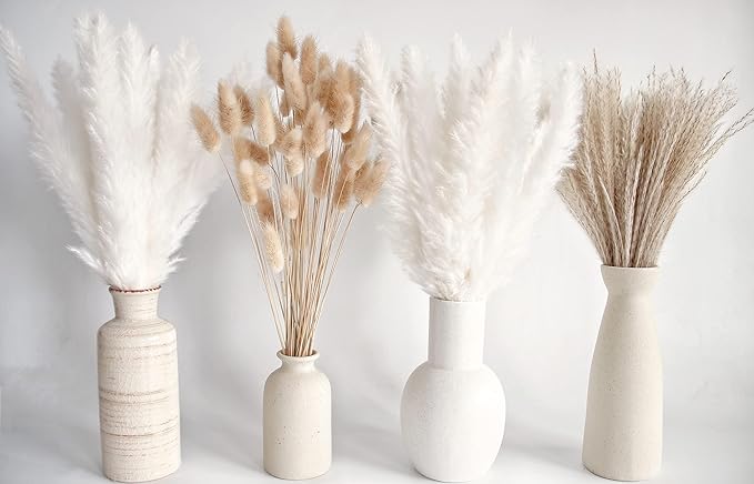 Natural Dried Pampas Grass Decor, White Pampas Grass， Bunny Tails Dried Flowers, Reed Grass Bouquet for Wedding Boho Flowers Home Table Decor, Rustic Farmhouse Party (100 in Total )-Ruum Studio Home