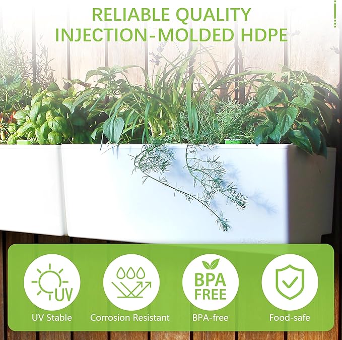 Glowpear Self Watering Planter Box - 23.6", White - UV Stable, Scalable Wall Mounts Plant Pot with Water Gauge, Indoor Outdoor for Vegetables, Flowers, Herbs, and Succulents, Gardening-Ruum Studio Home
