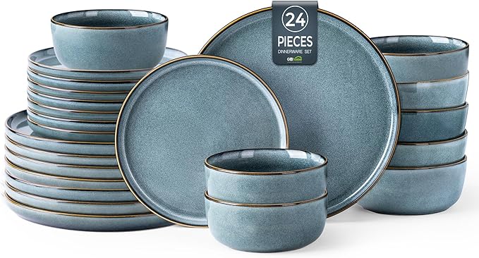 GBHOME Ceramic Dinnerware Sets for 8, 24 Pieces Stoneware Plates and Bowls Sets, Scratch Resistant Dishes, Dishwasher & Microwave Safe, Reactive Glaze-Space-Ruum Studio Home