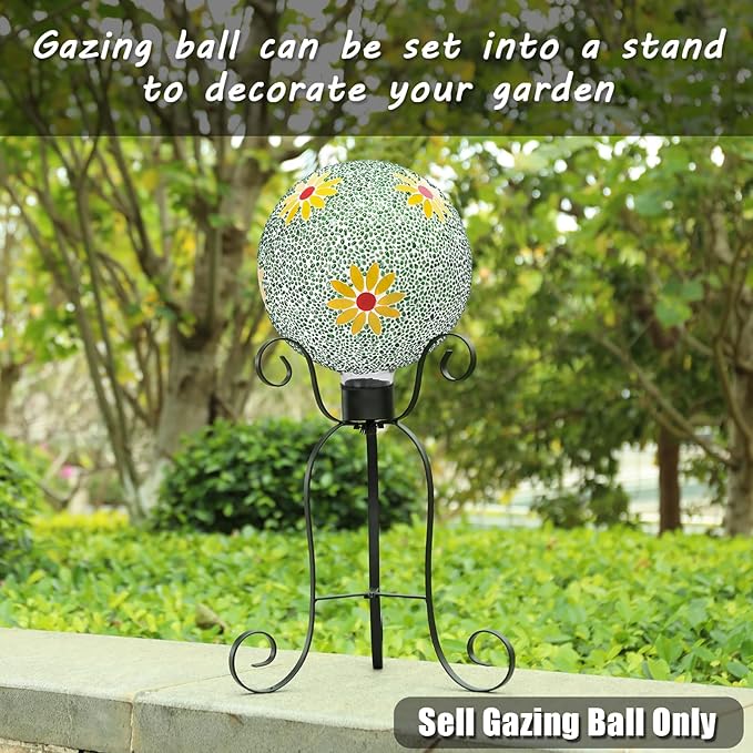 VCUTEKA Gazing Ball, 8" Glass Gazing Balls Sphere for Garden Lawn Outdoor Ornament Yard Decorative, Daisy-Ruum Studio Home