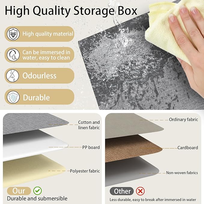 Yawinhe Foldable Storage Baskets for Shelves, Fabric Closet Organizers, Bins with 3 Handles, Cubes for Clothes, White/Grey, 15''Lx9.8''Wx8.3''H, 4-Pack-Ruum Studio Home
