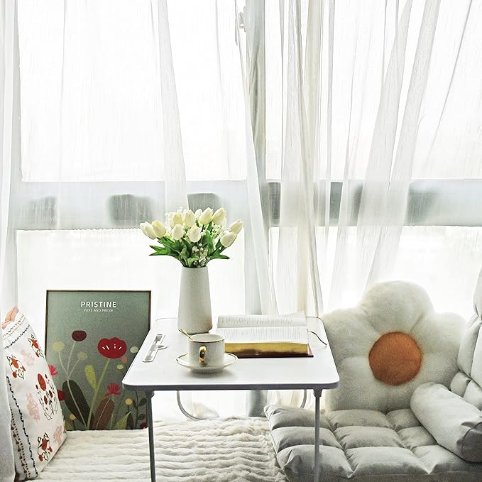 Mandy's Artificial Tulips 20 Stems White with 3pcs White Baby's Breath PU Faux Flowers for Wedding Home Decor 13.5 Inch-Ruum Studio Home