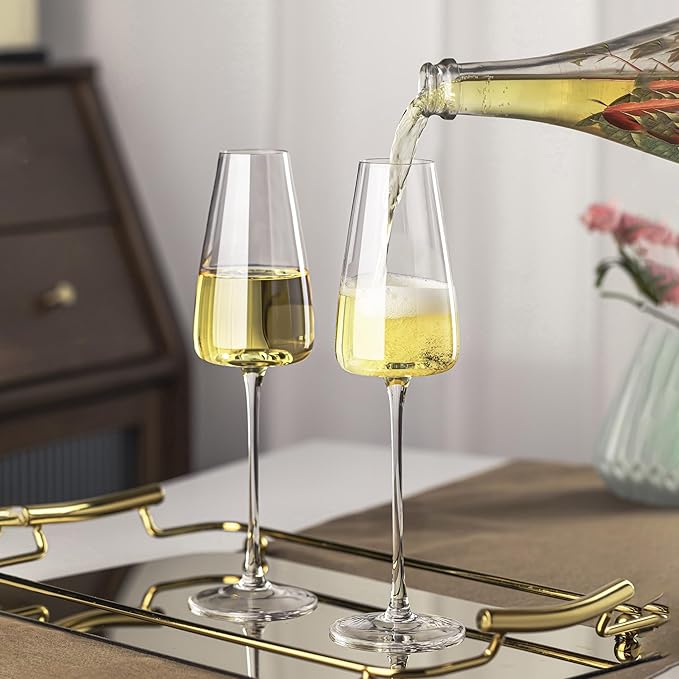 Champagne Flutes Glass Set of 2, Crystal Champagne Glasses 9OZ/ 270ML, Hand Blown Mimosa Glasses, Unique Champagne Gift for Wedding, Engagement Gift-Ruum Studio Home