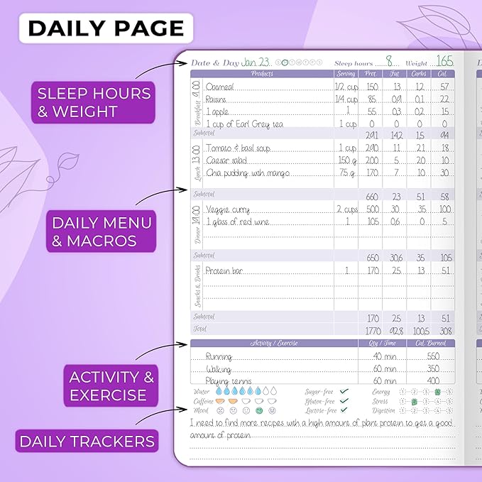GoGirl Food Journal & Wellness Planner –– Diet & Fitness Diary – Nutrition Journal with Meal, Exercise & Weigh Loss Tracker, A5 (Purple)-Ruum Studio Home