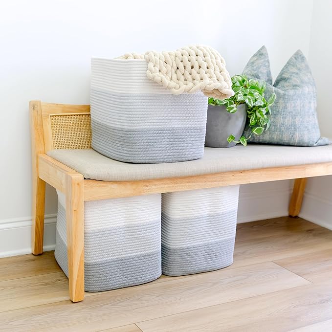 NaturalCozy 13x15x13 Kallax Storage Cubes Bins, 3 Pack | Cotton Rope Cube Storage Bin Woven Baskets for Organizing | Kallax Insert Storage Baskets for Shelves Organizer, Kids Toy, Closet Baby Nursery-Ruum Studio Home