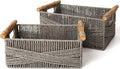 LA JOLIE MUSE Wicker Storage Baskets for Organizing, Recyclable Paper Rope Basket with Wood Handles, Decorative Hand Woven Basket Organizers for Makeup Books Shelves Living Room, Grey, Set of 2-Ruum Studio Home