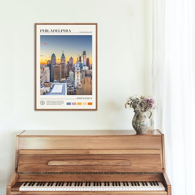 StudioUBILA Philadelphia Wall Art Poster, Decorative Cityscape Landscape Art Prints, Home Decor Wall Art Print for Bedroom Living Room Kitchen Decorations, Unframed-Ruum Studio Home