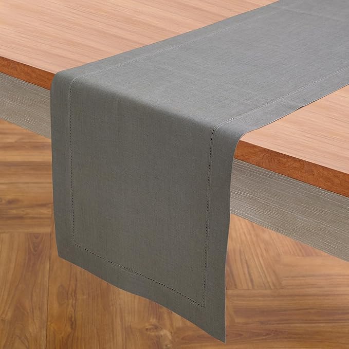 Solino Home Linen Steel Gray Hemstitch Table Runner 36 Inches - 100% Pure Linen Small Table Runner 14 x 36 Inch Ideal for Dresser and Coffee Tables - Classic Hemstitch - Fall, Autumn, Halloween-Ruum Studio Home