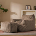 Oversized Bean Bag Chaise Lounge Chair Indoor for Adults with Armrests & Ottoman - Giant Comfy Khaki Beanbag Floor Sofa Cloud Accent Chair for Reading, Gaming, Cozy Plush Cloud Mini Couch-Ruum Studio Home