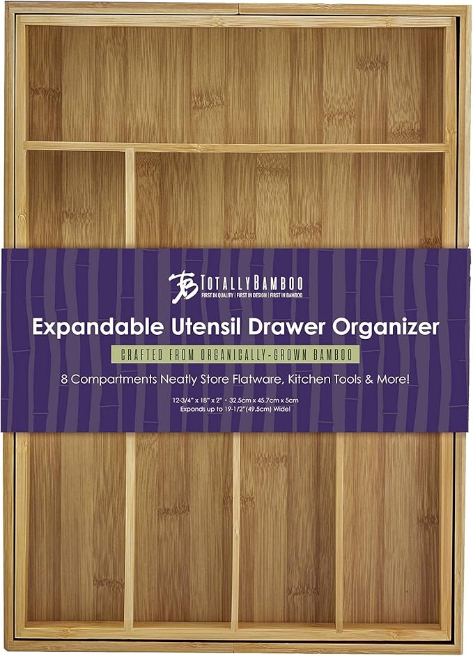 Totally Bamboo Kitchen Drawer Organizer, Expandable Silverware Organizer and Utensil Holder, 8 Compartments with Dividers-Ruum Studio Home