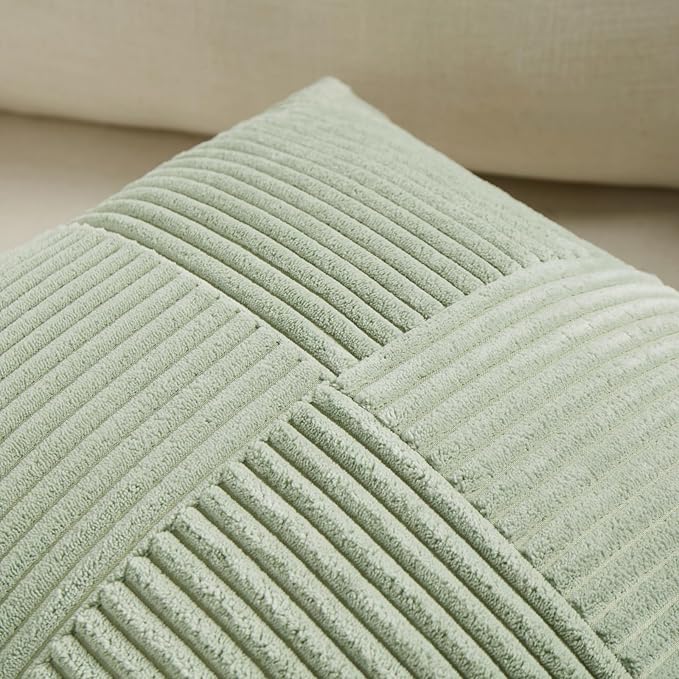 Fancy Homi 2 Packs Sage Green Long Lumbar Decorative Throw Pillow Covers 12x24 Inch for Couch Bed Sofa, Rustic Farmhouse Boho Home Decor, Soft Striped Corduroy Rectangle Accent Cushion Case 30x60 cm-Ruum Studio Home