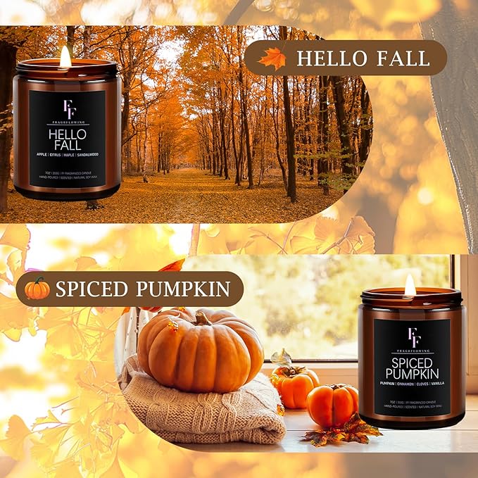 Fall Candles Set, 4 Pack Candles for Home Scented Natural Soy Wax, Autumn Gifts Set for Women Men, Fall Fragrance of Spice/Vanilla Cupcake/Apple Wreath/Hello Fall-Ruum Studio Home