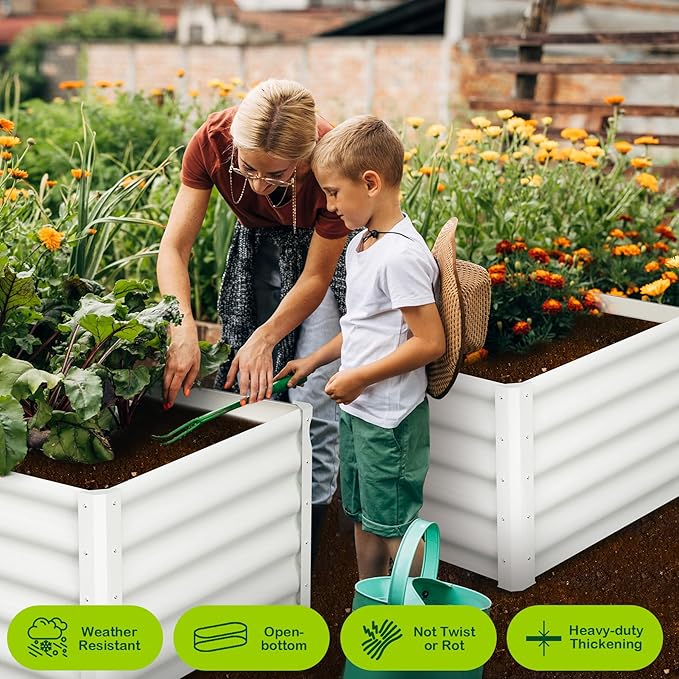 Galvanized Raised Garden Bed Outdoor, 2 Pcs 6x3x1.5FT Outdoor Large Planter Raised Beds Open Base with Safety Edge and Glove for Vegetables Flowers Ground Planter, White-Ruum Studio Home